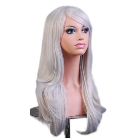 Sølv hvit parykk 70 cm cosplay antrekk