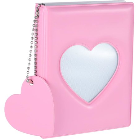 3-tommers fotokortholderbok Mini fotoalbum med kjærlighetshjerteanheng Rosa 32 lommer