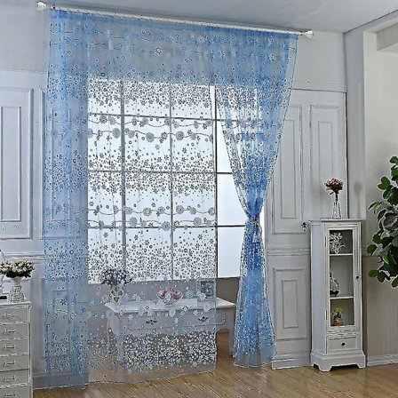 Blomstrede Voile Gardiner 1 Panel Stanglomme Slot Top Net Vindue Dekoration