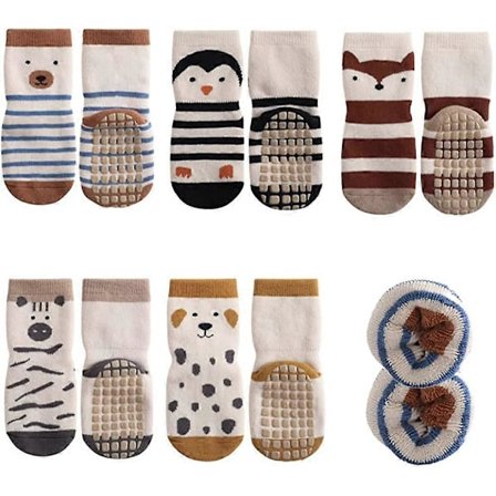 Fem Par 0-12 Måneder Nyfødt Sokker Tegneserie Distribusjon Sklisikre Baby Gulvsokker Vår Høst Kjemmet Bomull Pustende Barndomstrinn Sokker