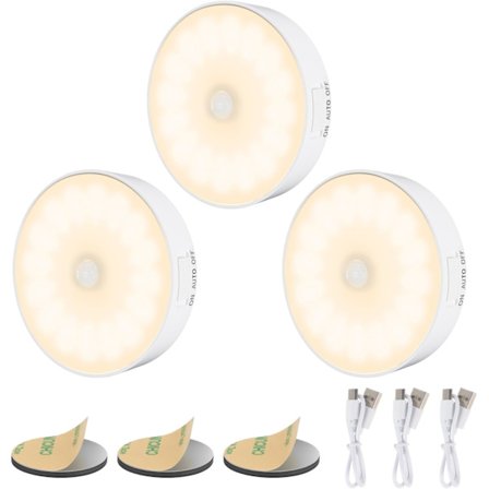 14 LED Bevegelsessensor Nattlys, 3-pakning, USB-oppladbart, 3000K Varmt Hvit