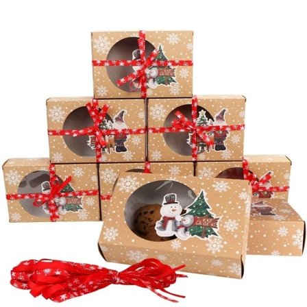 12 pakker jule kage æsker med vindue Kraft bageri æsker med oliepapir og bånd cupcake æsker