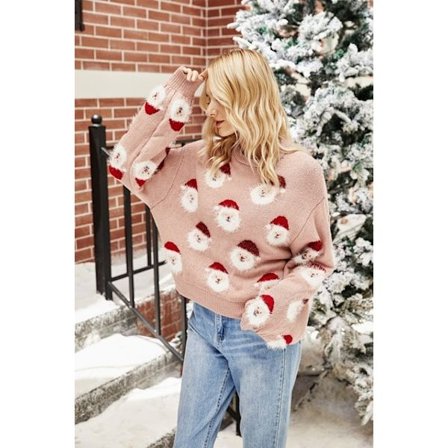 Jul Damtröja O-halsad ärm Lösa stickade toppar blå xl