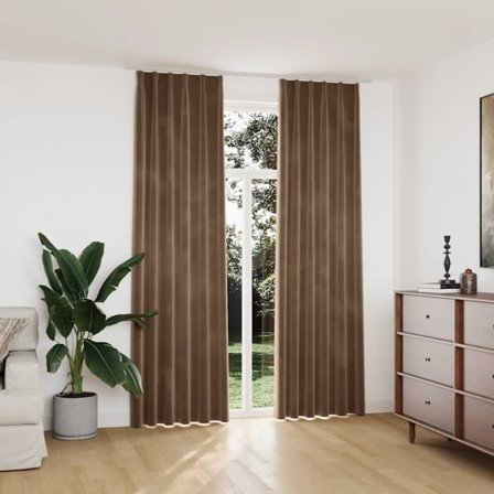 vidaXL Mörkläggningsgardiner 2 st med krokar sammet beige 140x245 cm
