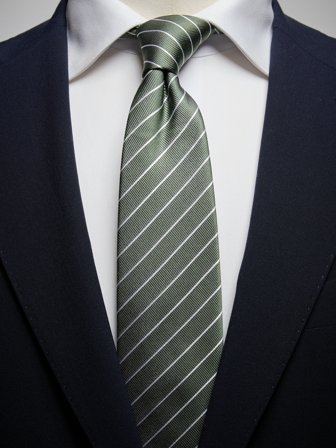 John Henric Men's Green & White Pinstriped Tie Silk Size 7,5
