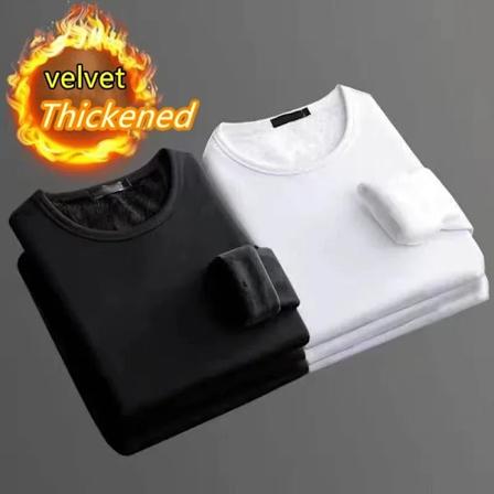 Vinter Termisk Underkläder 2-Delar Sammet Långärmad T-shirt Herrar Fleece Sport Topp Tjockad Thermo Kläder Bekväm Varm Topp set1 XXL 60-70KG