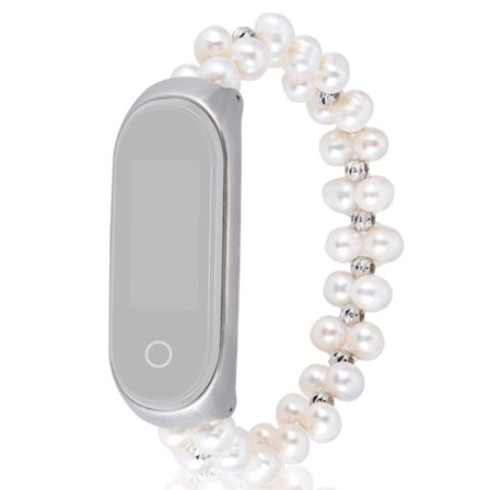 Xiaomi Mi Smart Band 6 / 5 elegant klockarmband med faux pärla - Vit
