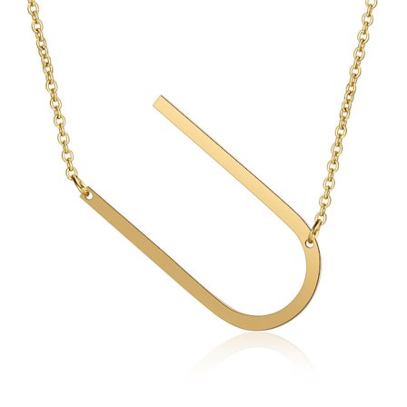 (YFL) Damehalskæde med sideblokformet initialbogstav, halskæde i rustfrit stål med engelsk bogstav, guld, U