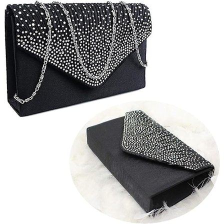 Kvinde Diamante Kuvert Clutch Taske Aften Håndtaske Pung Bryllup, Brudepige, Prom, Fest Skuldertasker(Sort)