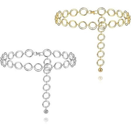 2-delat justerbart O-ring kedjebälte för kvinnor Guld Silver Midja Kroppskedjor