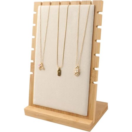 Bambus halskjedeholder, vertikal halskjedeholder lang kjedesmykkeorganisator med fløyelstopp, armbåndsholder