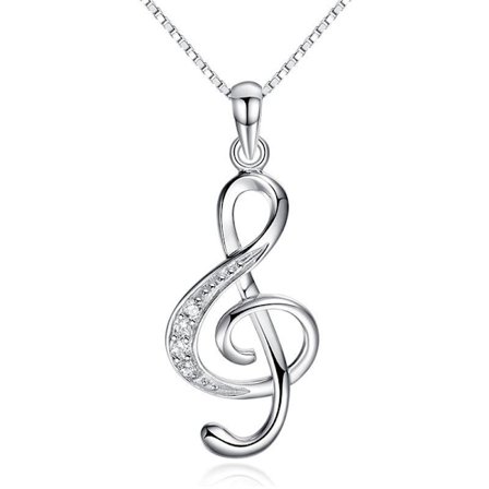Music note necklace - silver color with white rhinestone
