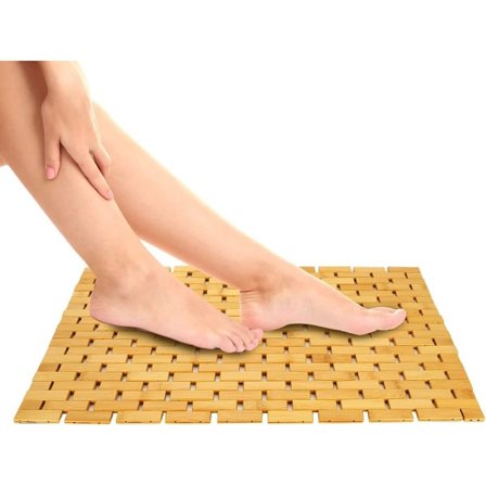 IC Tyk bambus bademåtte 24 x 16 tommer træbrusermåtte i bambus Foldbar træ bademåtte med greb puder Vandafvisende