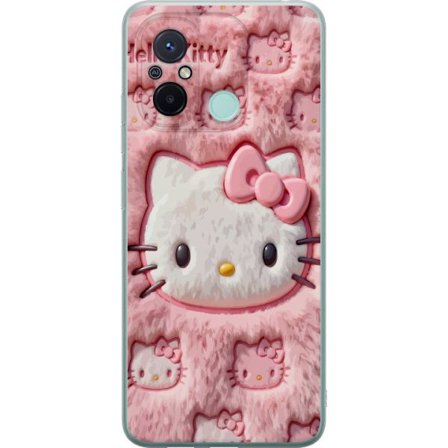 Kompatibelt Mobildeksel til Xiaomi Redmi 12C Hello Kitty rosa fluffy bakgrunn med ikoniskt ansikt og kawaii-estetikk
