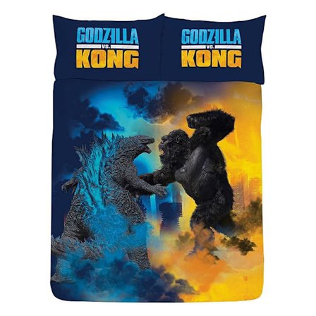 Godzilla Vs Kong Battle Royale Vändbart Påslakanset Dubbel Blå