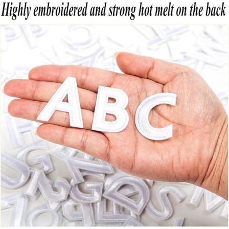 26-pack A-Z Bokstav Broderade Stryk-på-märken för Kläder, Klänningar, Hattar, Jeans, DIY Tillbehör, Vit, One Size