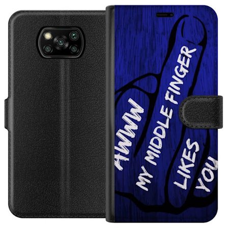 Kompatibelt Lommeboketui til Xiaomi Poco X3 NFC Mørk typografisk illustrasjon med hjerteform og budskap om vennskap mot dyp blå tretekstur