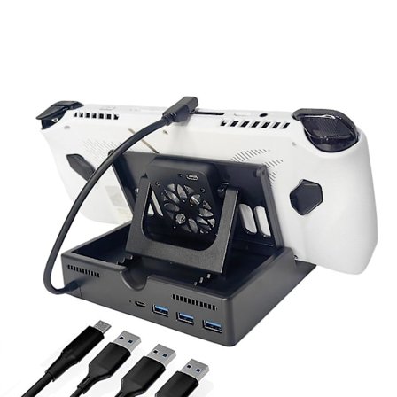 4-i-1 Dockningsstation til Asus Rog Ally, Kølende Konsol Oplader Stativ med 1 USB-C Port, 3 USB 3.0