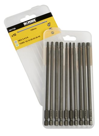 Ironside 201739 Bitssett 10 deler, torx/unbrako 150 mm, Maskintilbehør & forbruk