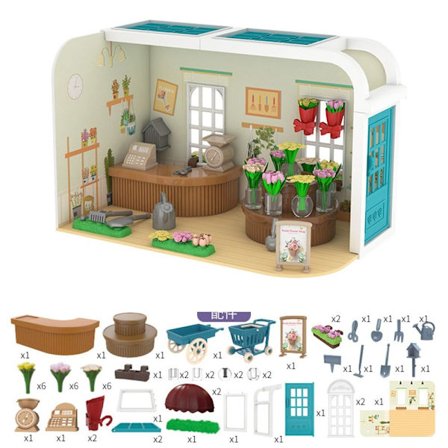 Tee-se-itse-nukkekoti nukkekodin kohtausmalli FLOWERSHOP FLOWERSHOP