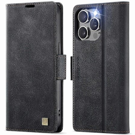 För iPhone 12 Pro Max 6.7 tum Skal AUTSPACE A11 RFID-blockerande Retro Läder Mobiltelefon Plånboksfodral