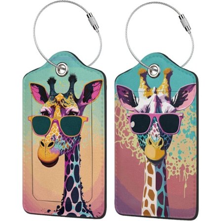 2 stk. Giraf Bagagemærke til Kuffert, Søde Unikke Læder Taskemærker Identifikatorer Privatlivsdækning ID-label med Holdbart Stål