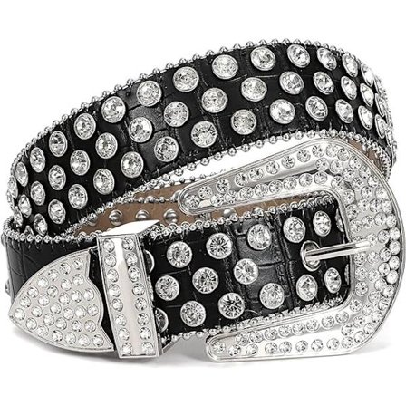 Kunstig lærbelte for kvinner og menn med steiner, cowgirl western