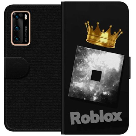 Kompatibel Tegnebogsetui til Huawei Huawei P40 Minimalistisk sort og sølvfarvet Roblox-symbol med gylden krone og luksuriøs gamer-æstetik på mørk