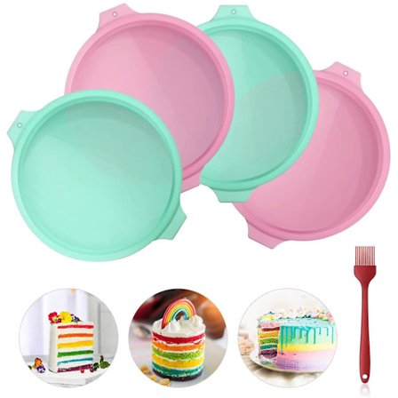 Lagkakeform, 4 stk kakeform silikon rund bakeform silikonformer lekkasjesikker lagkakeform non-stick bakeware (6 tommer grønn)