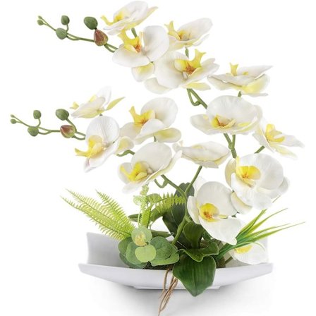 Hvit dekorativ kunstig orkide bonsai med imitert porselen blomsterpotte Phalaenopsis blomsteroppsatser for hjemmet
