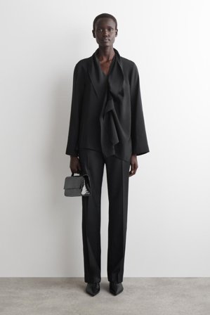 COS Women's Ruffled Draped Blouse in Black