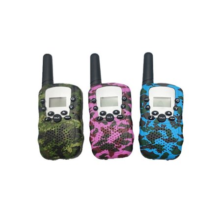 Børns tredelte camouflage walkie talkie med baggrundsbelyst LCD-lommelygte