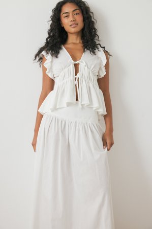 NA-KD Oberteil mit Schultervolant - Tops mit Knotendetail - OffWeiß - S (EU 34-36)