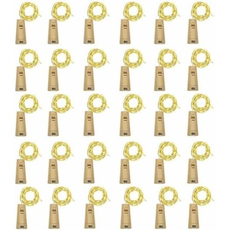 30-pakning LED-korklysstreng for vinflasker, kobbertråd, dekorativ julebelysning, varmhvit, batteridrevet