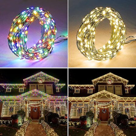 Jul utomhus ljusslingor - 11 lägen varmvit julljus och flerfärgad belysning 380 led