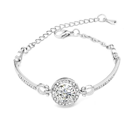 Stort runt diamantarmband, gnistrande armband, silver