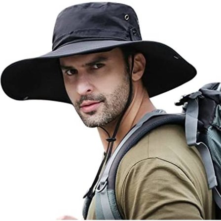 Solhatt for menn med bred brem, sammenleggbar fiskerhatt, vanntett