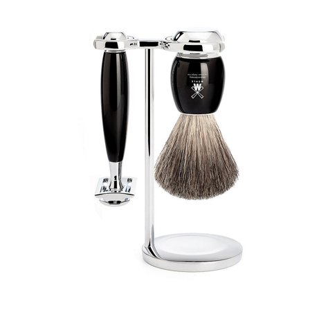 Mühle Shaving Barbersæt med tre dele, Vivo, Sort resin, Mænd, Barbering, Skrabere & Blade