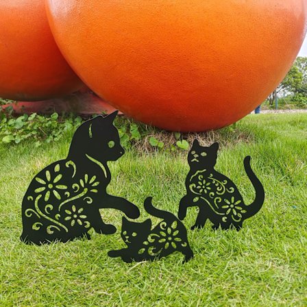 Metall tre kattungar trädgård metall stolpe, ihåliga trädgårdsdjur prydnad