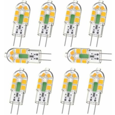 G4 Pære, G4 LED-pære 2W 200LM, svarende til 20W G4 Halogenpære, Varm Hvid 3000K, AC/DC 12V, Flimmerfri, Ikke Dæmpbar, 10-pak