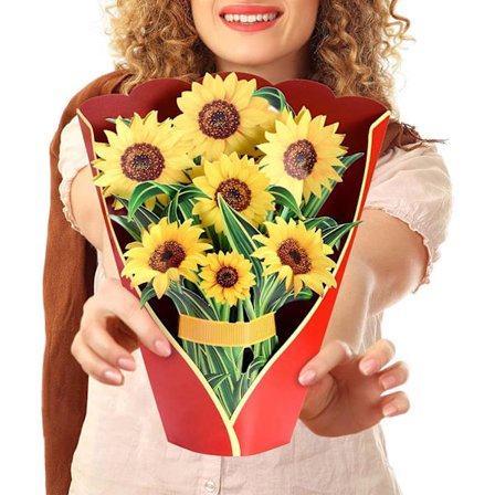 1 kpl Auringonkukka Kimppu 3D Pop Up Onnittelukortti 3D Taittuvat Kukat