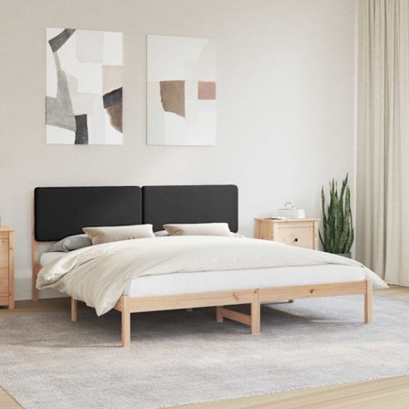 Sängram med Klädd Huvudgavel Svart 200 x 200 cm Massiv furu
