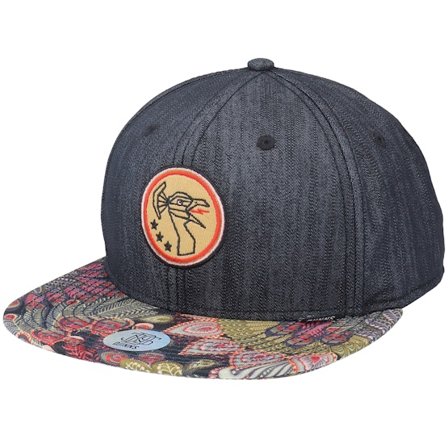 Djinns - Svart snapback Keps - 6 Panel Peacock Linen Rev. Black Snapback @ Hatstore