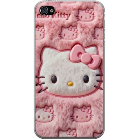 Kompatibelt Mobildeksel til Apple iPhone 4 Hello Kitty rosa fluffy bakgrunn med ikoniskt ansikt og kawaii-estetikk