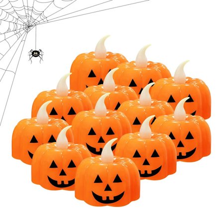 Halloween Pumpa Te-Ljus, 12 st Halloween Flamlösa Ljus, Orange Led Candel Ljus För Halloween