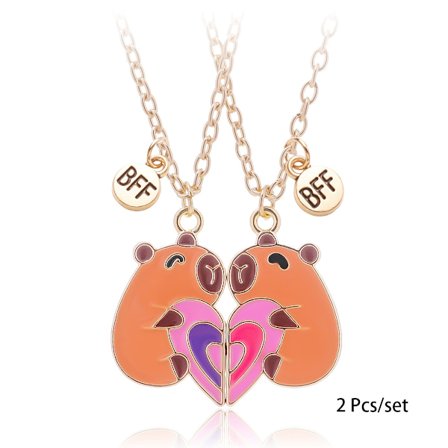 2 stk. Capybara Bedste Venner Vedhæng Halskæde til Teenager - Justerbar Dobbeltkæde, Zinklegering