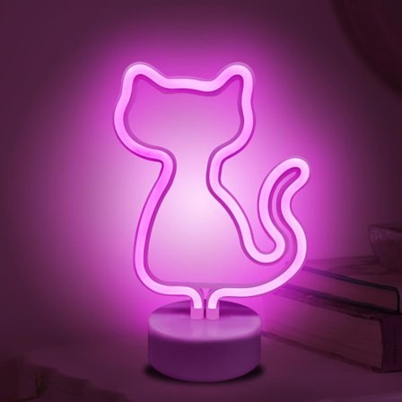 LED Neon Skylt Sovrumsinredning Nattlampa Inomhusbelysning Batteri och USB-driven Barlampa (Katt)