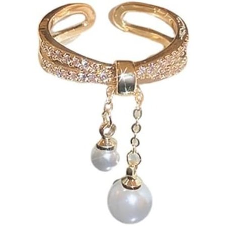 Hängande Pärlkors Öppen Ring för Kvinnor Flickor Justerbar Lager På Finger Tråd Tofs Kedja