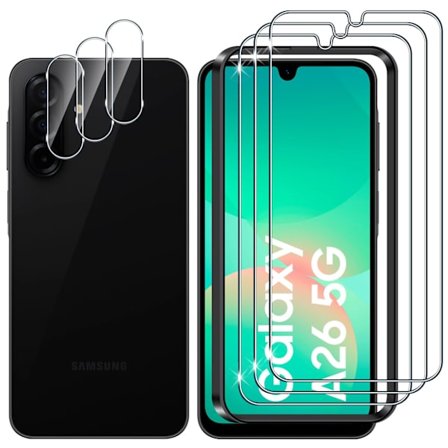 Samsung Galaxy A26 5G karkaistu lasi, 3+3 kappaletta näytönsuoja + takakameran suojakalvo, 9H kovuus HD naarmuuntumaton kuplaton