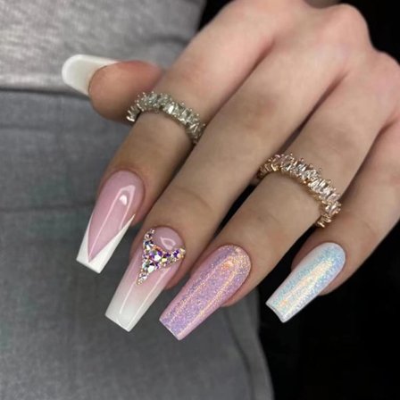 24 stk. Firkantede Falske Negle Medium, Fransk Akryl Tryk-på Negle, Stilfulde Nøgne Kistefalske Negle med Gelelim Stick-on Negle til Kvinder 